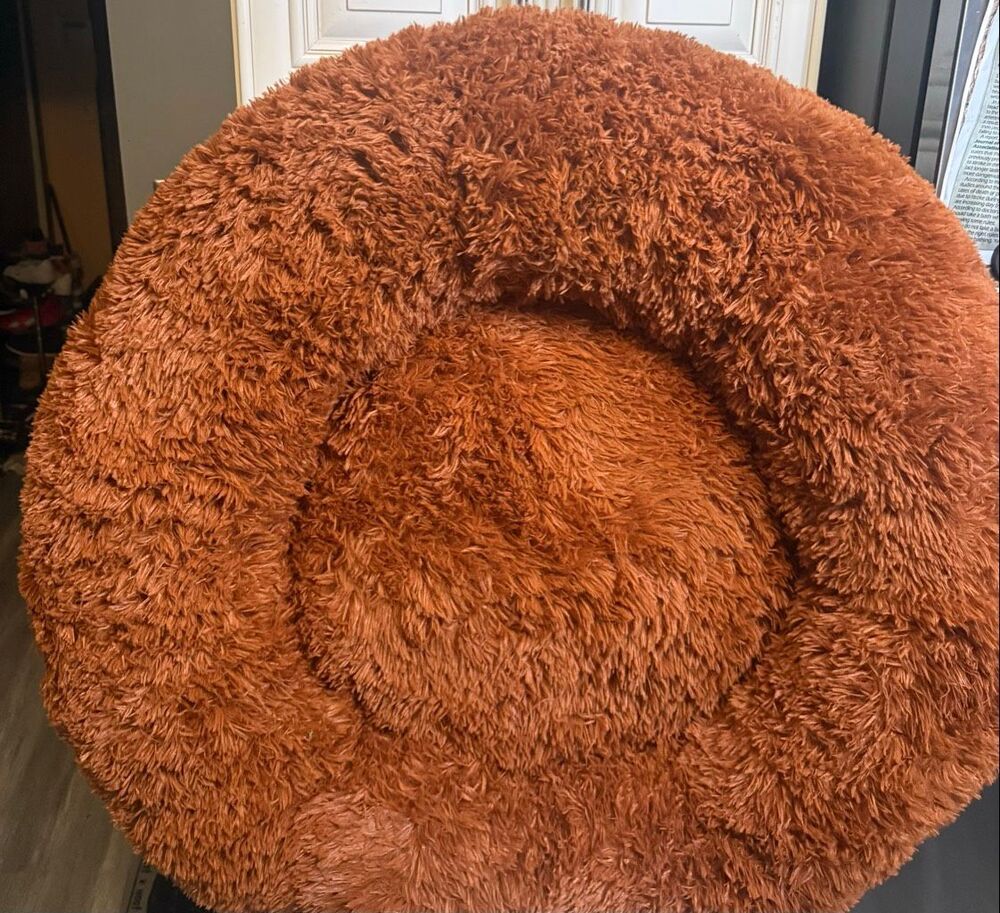 Bedsure Calming Donut Washable Anti-Slip Faux Fur Round Dog Pet Bed XL Rust NWOT